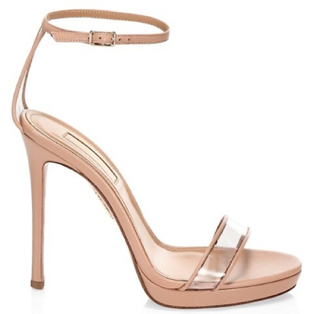 Aquazzura Minimalist Pvc-trimmed Leather Platform Sandals In Neutral